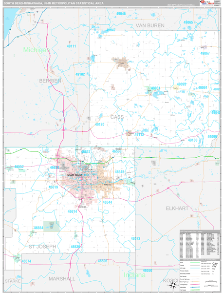 South Bend-Mishawaka, IN Metro Area Wall Map